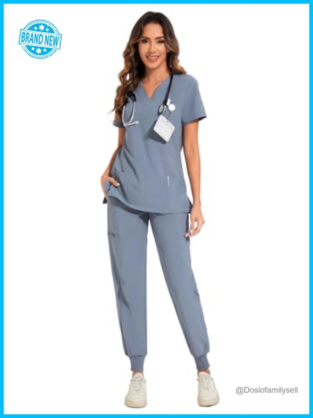 Women's Medical Scrub Set - V-Neck Top & Jogger Pants, 8 Pockets, Stretch Fabric